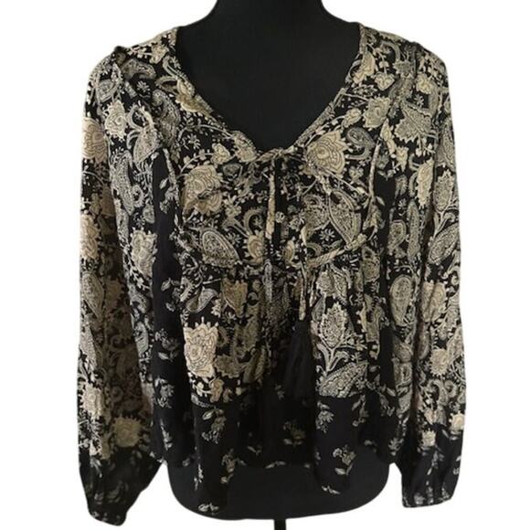 Muse by Republic Clothing Boho Paisley Peasant Blouse Black/Tan – Size Small - Picture 1 of 5